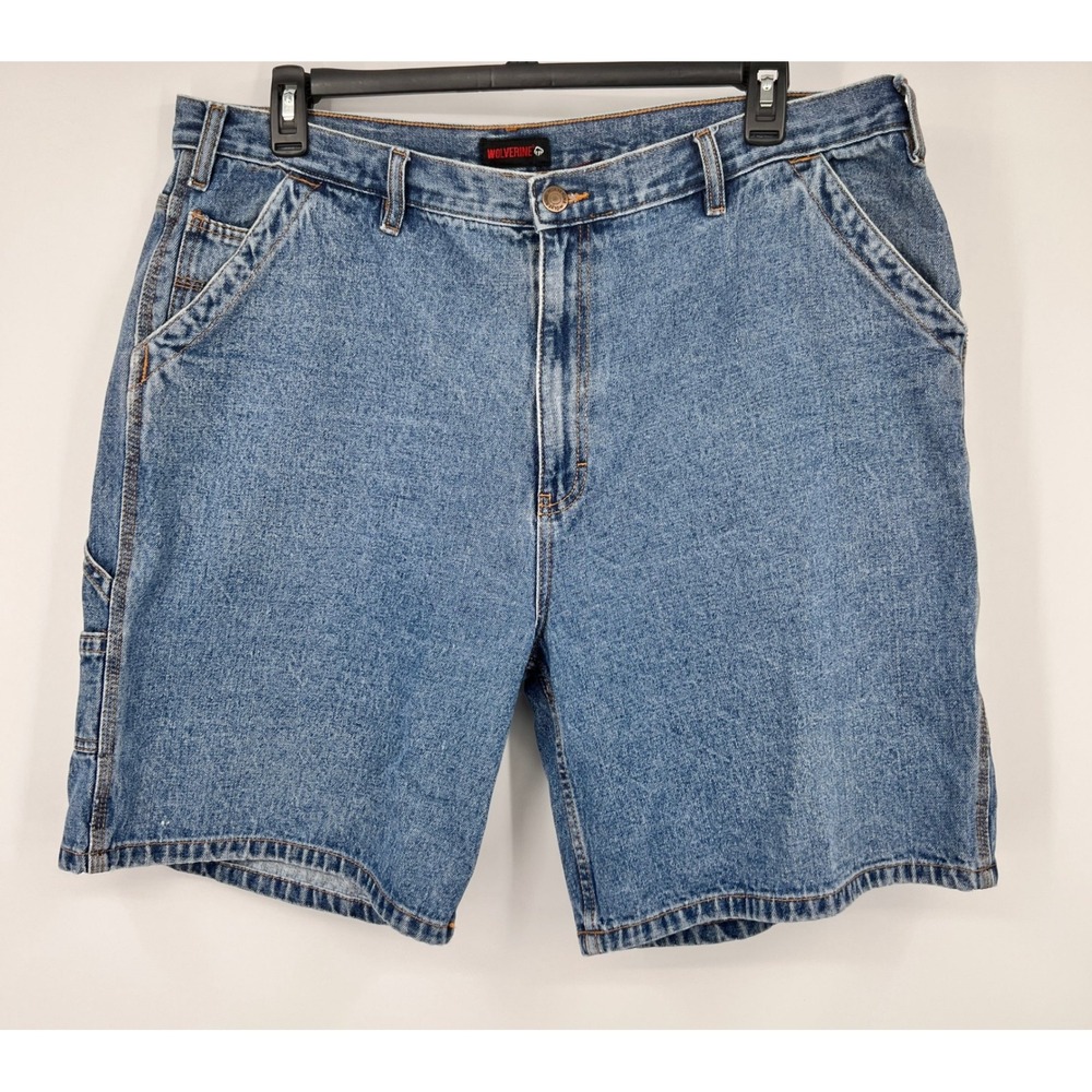 Wolverine Mens Carpenter Denim Shorts Blue‎ Medium Wash Cotton Workwear Size 42